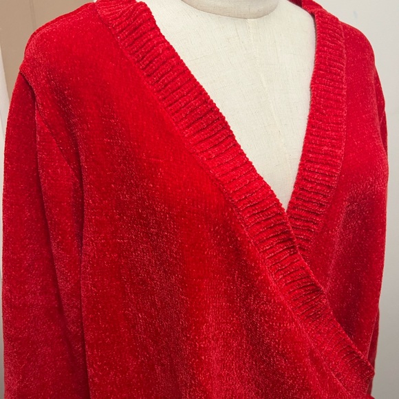 ELLOS WRAP BRIGHT RED SOFT SWEATER LONG SLEEVE SIZE 22/24 1X. - Picture 3 of 9